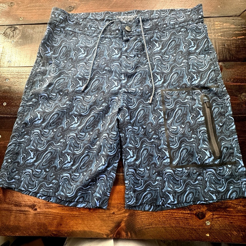 Mack Weldon Hybrid Shorts Men's 31/32 Actual 33-34‎ Waist Blue Swirls Preppy